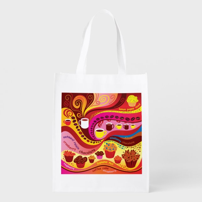 Coffee and Muffins Pattern Grocery Bag (Back)