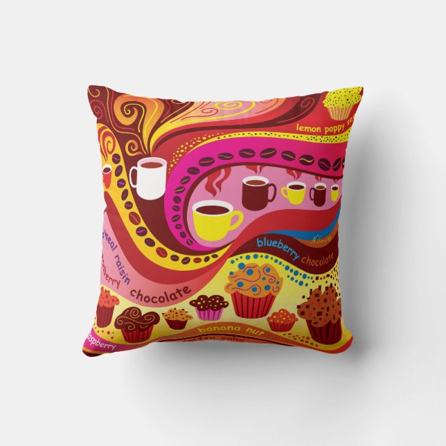 Coffee and Muffins Pattern Throw Pillow (Back)