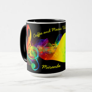 Coffee and Music Lover Musical Notes Edit Name Mug