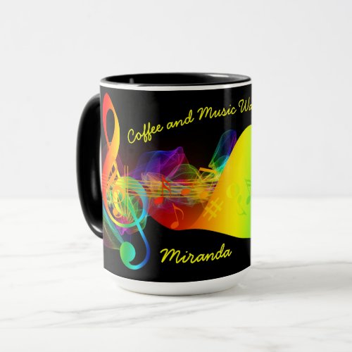 Coffee and Music Lover Musical Notes Edit Name Mug