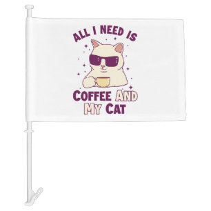 Coffee and my Cat Cat Daddy Cat Mom Cat Lovers Car Flag