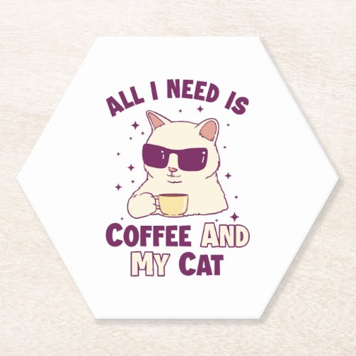 Coffee and my Cat Cat Daddy Cat Mom Cat Lovers Paper Coaster