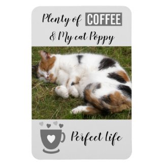 Coffee and my cat perfect life black grey photo magnet