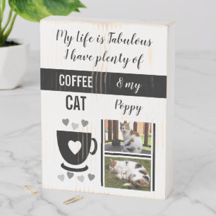 Coffee and my cat pets with name and photos black wooden box sign