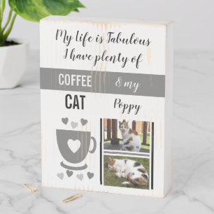 Coffee and my cat pets with name and photos grey wooden box sign