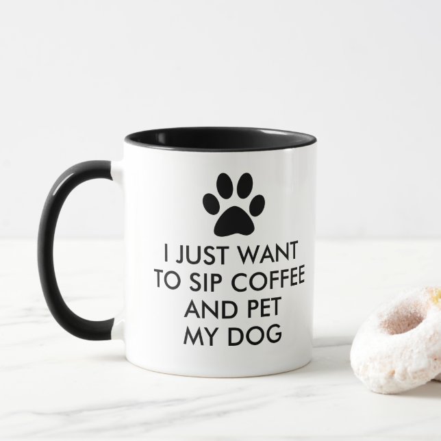 Coffee and My Dog Slogan Typography Mug (With Donut)