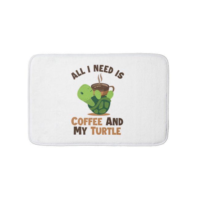 Coffee and my Turtle Tortoise Painted Lover Turtle Bath Mat (Front)