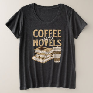 coffee and novel funny vintage book reading plus size T-Shirt