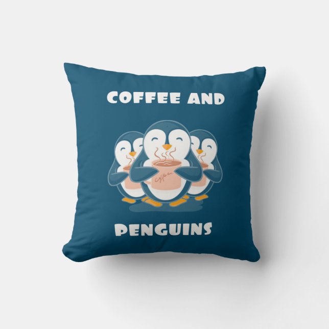 Coffee And Penguins Throw Pillow (Front)