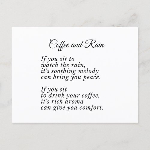 Coffee and Rain Poem For Coffee Rain and poems lo Postcard