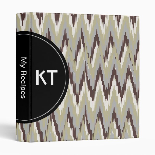 Coffee and Sage iKat ZigZag Pattern 3 Ring Binder (Front/Spine)