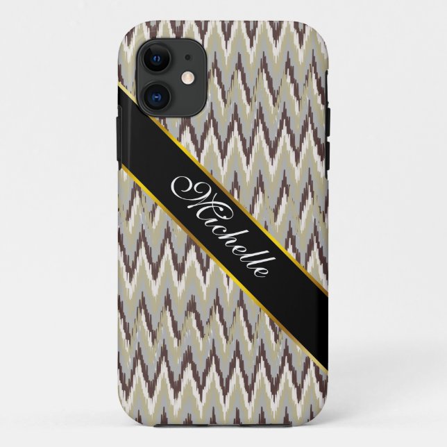 Coffee and Sage iKat ZigZag Pattern Case-Mate iPhone Case (Back)