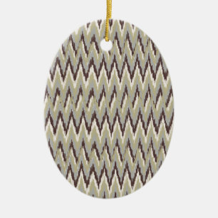 Coffee and Sage iKat ZigZag Pattern Ceramic Ornament