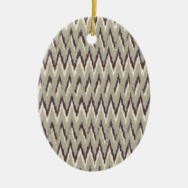 Coffee and Sage iKat ZigZag Pattern Ceramic Ornament (Front)