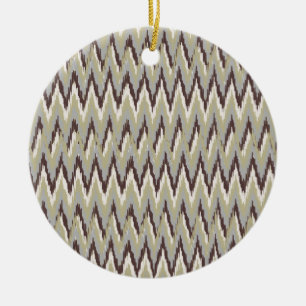 Coffee and Sage iKat ZigZag Pattern Ceramic Ornament