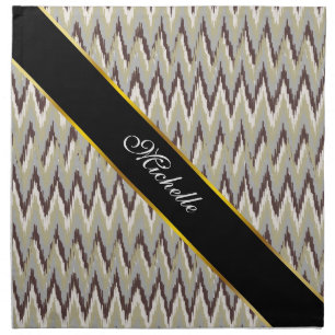 Coffee and Sage iKat ZigZag Pattern Cloth Napkin