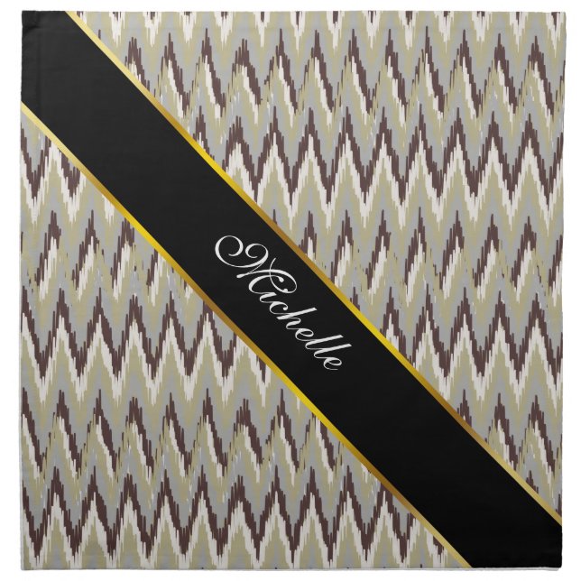 Coffee and Sage iKat ZigZag Pattern Cloth Napkin (Front)