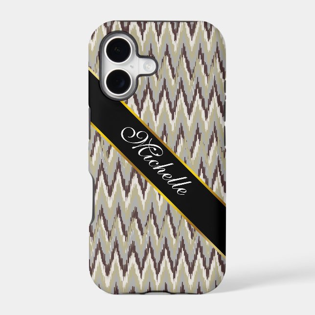 Coffee and Sage iKat ZigZag Pattern Iphone Case (Back)