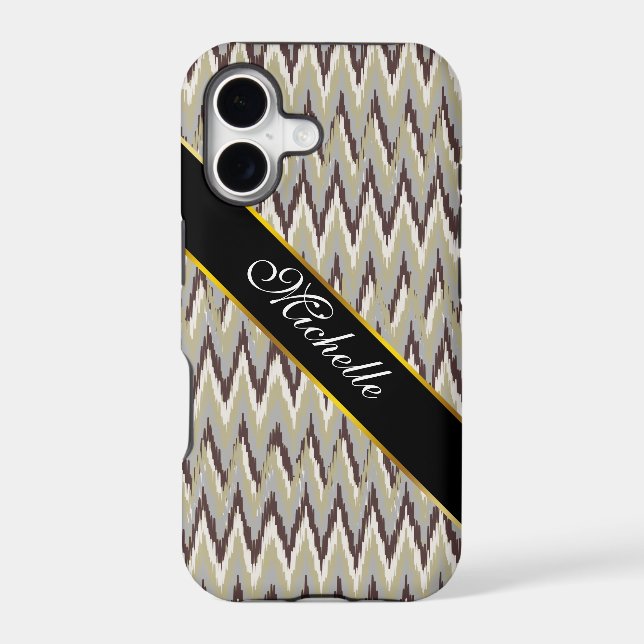 Coffee and Sage iKat ZigZag Pattern Iphone Case (Back)