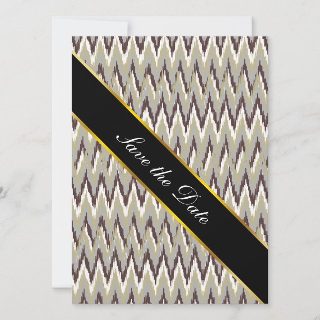 Coffee and Sage iKat ZigZag Pattern Save The Date (Front)
