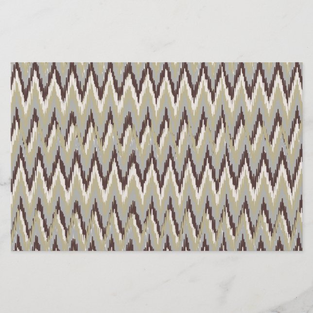 Coffee and Sage iKat ZigZag Pattern Stationery (Front)