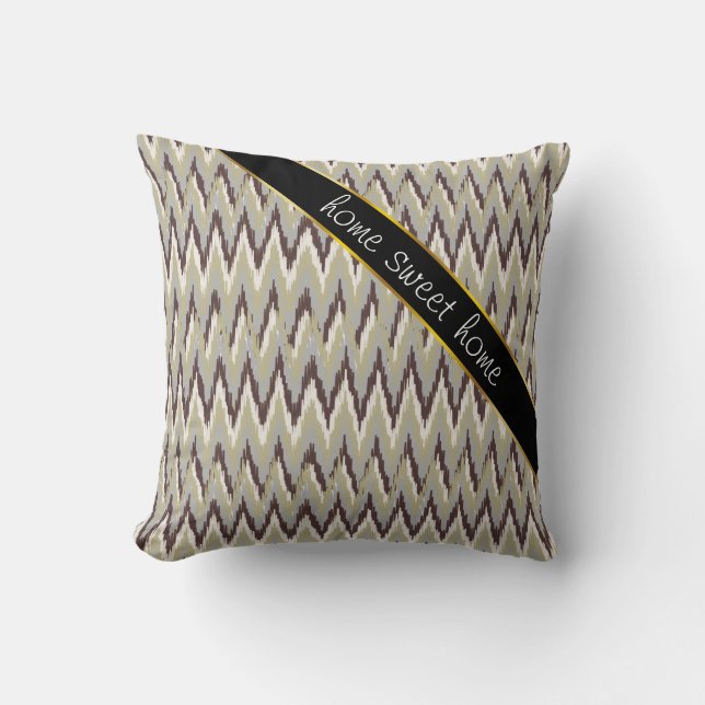 Coffee and Sage iKat ZigZag Pattern Throw Pillow (Front)