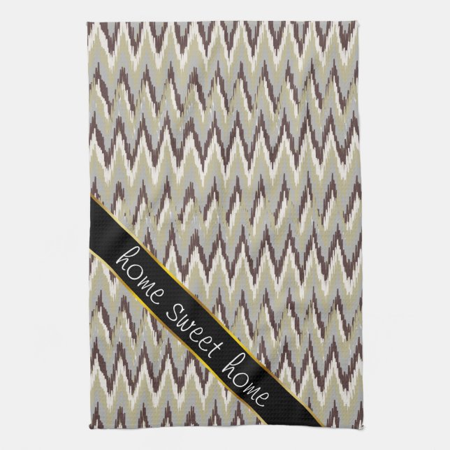 Coffee and Sage iKat ZigZag Pattern Towel (Vertical)