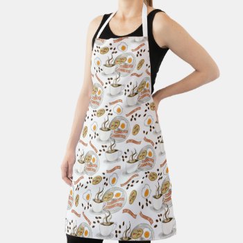 Coffee And Savory Breakfast Bacon | Eggs Pattern Apron by TrendyKitchens at Zazzle