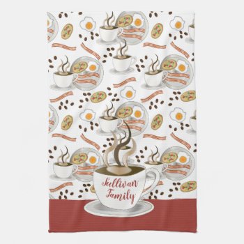Coffee And Savory Breakfast Bacon | Eggs Pattern Kitchen Towel by TrendyKitchens at Zazzle