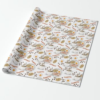 Coffee And Savory Breakfast Bacon | Eggs Pattern Wrapping Paper by TrendyKitchens at Zazzle