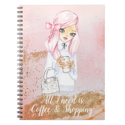 coffee and shopping Spiral Photo Notebook girl