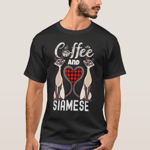 Coffee And Siamese Cat Buffalo Plaid Heart Kitten  T_Shirt
