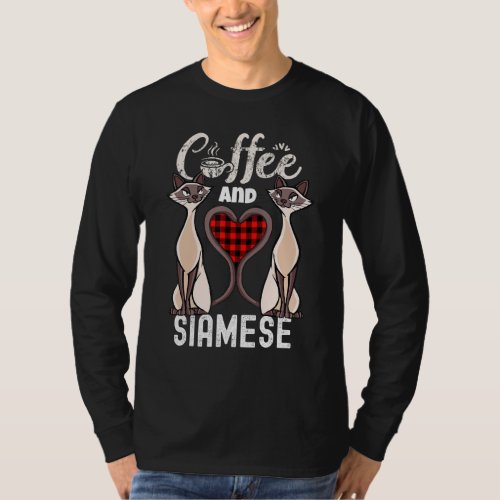 Coffee And Siamese Cat Buffalo Plaid Heart Kitten  T_Shirt