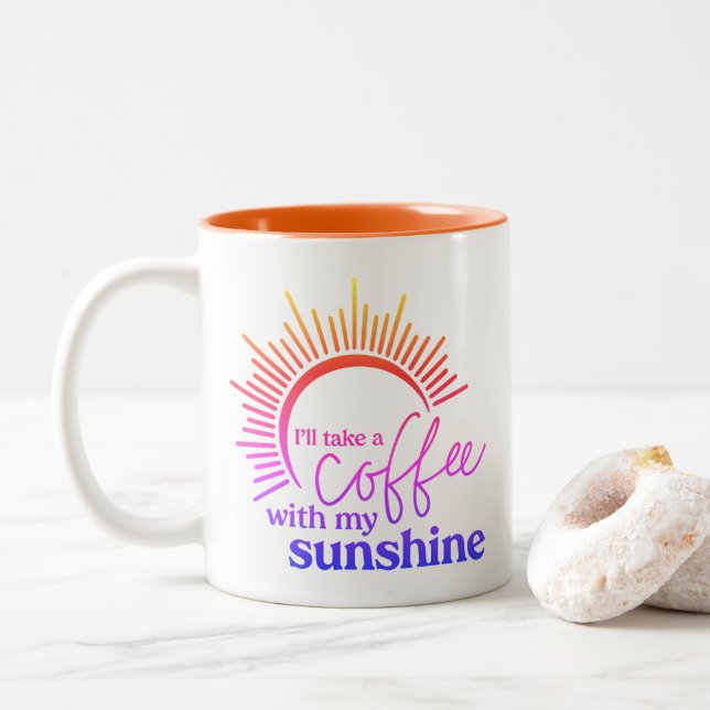 Coffee and Sunshine Rainbow  Two-Tone Coffee Mug (With Donut)