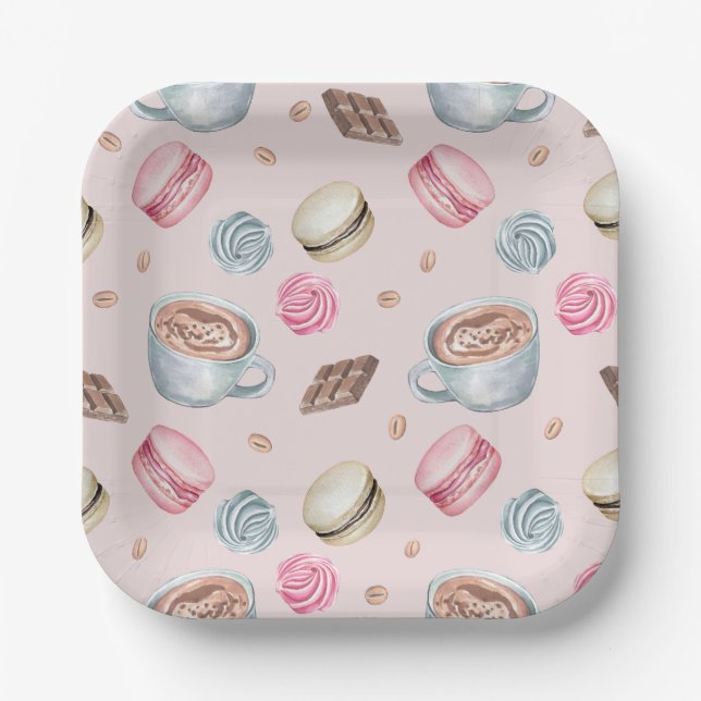 Coffee and Sweets Pattern Paper Plates (Front)