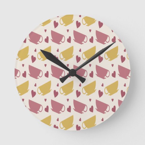 Coffee and Tea Cup Themed Round Clock