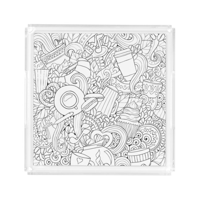Coffee And Tea Doodle Acrylic Tray (Front)