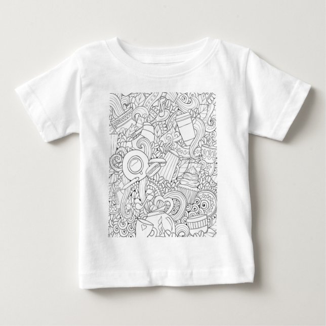 Coffee And Tea Doodle Baby T-Shirt (Front)