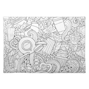 Coffee And Tea Doodle Cloth Placemat