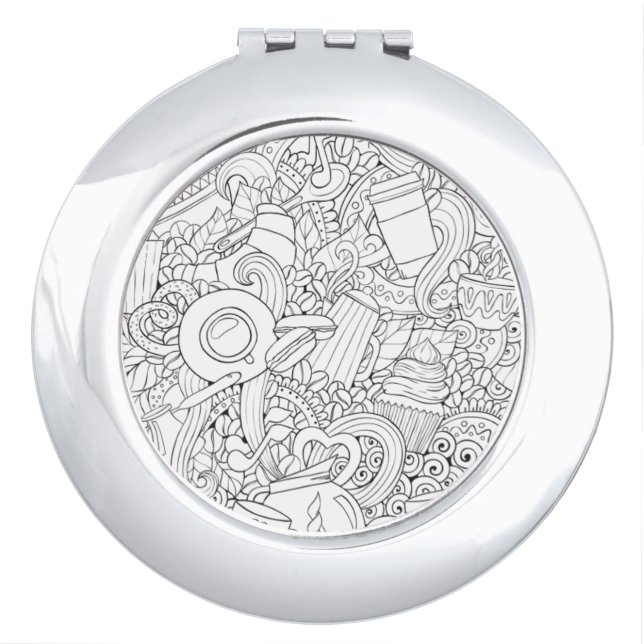 Coffee And Tea Doodle Compact Mirror (Front)