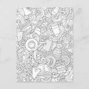 Coffee And Tea Doodle Postcard