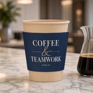 Coffee and Teamwork Navy Blue Corporate Office  Cup Sleeve