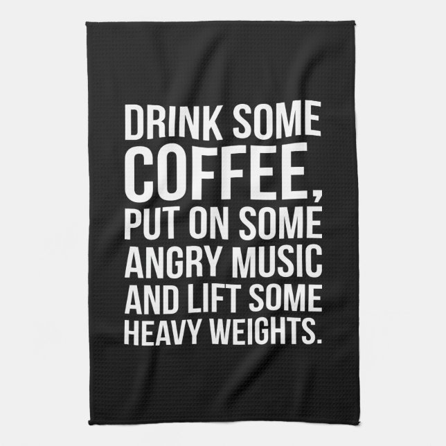 Coffee, Angry Music, Heavy Weights - Funny Workout Towel (Vertical)