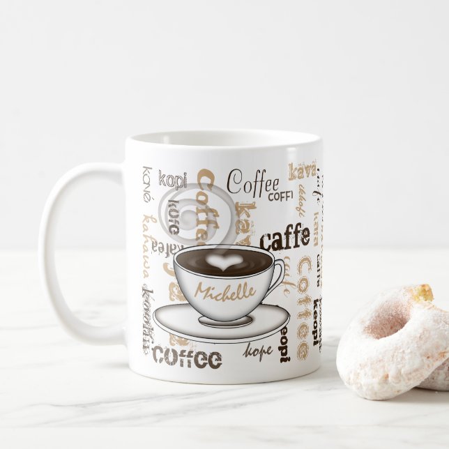 Coffee Around the World Name Mug (With Donut)