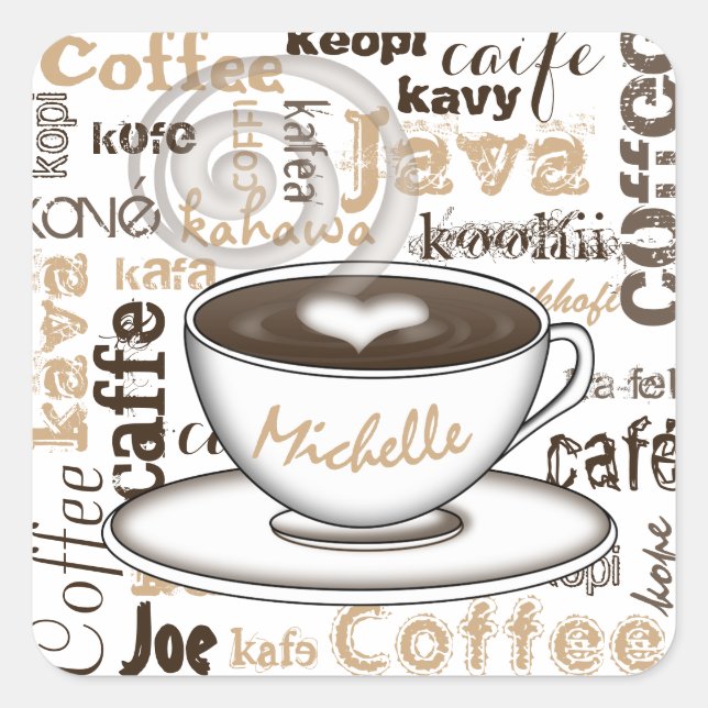 Coffee Around the World Name Square Sticker (Front)