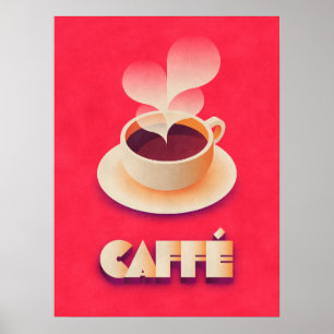 Coffee Art Deco Red Poster