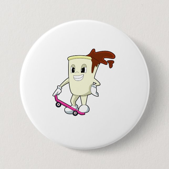 Coffee as Skater with Skateboard Button (Front)