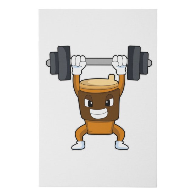 Coffee at Strength training with Barbell Faux Canvas Print (Front)