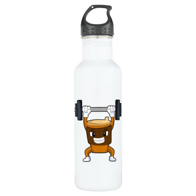 Coffee at Strength training with Barbell Stainless Steel Water Bottle (Front)
