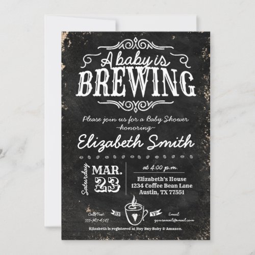 Coffee Baby Brewing Chalkboard Baby Shower Invitation